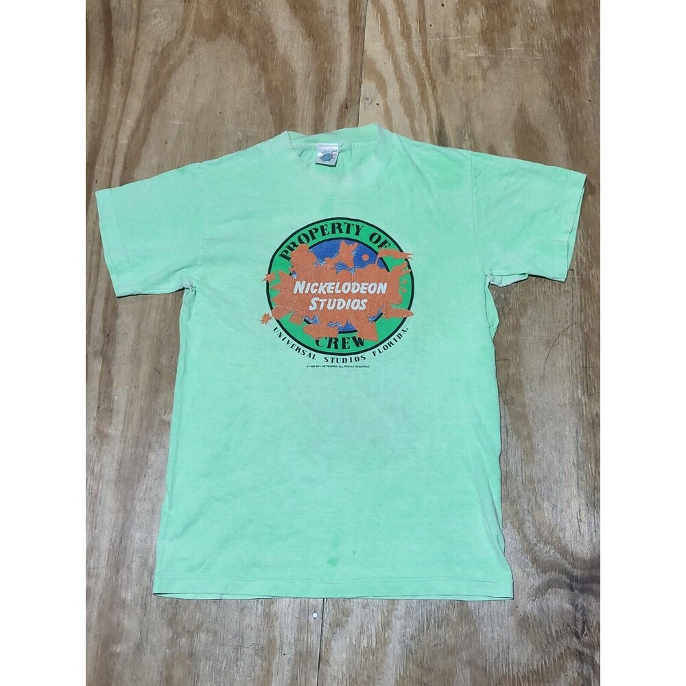 Vintage 90s Property Of Nickelodeon Studios T-Shirt Youth Large Green Slime @H6